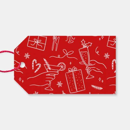 Moderne pink & Red Whimsical Weihnachtsfamilie Geschenkanhänger (Rückseite Horizontal)