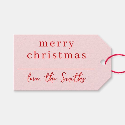 Moderne pink & Red Whimsical Weihnachtsfamilie Geschenkanhänger (Vorderseite (Horizontal))