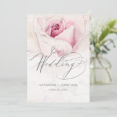 Moderne Pink Rose Wasserfarbe Blumenschrift Hochze Einladung (Stehend Vorderseite)