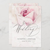 Moderne Pink Rose Wasserfarbe Blumenschrift Hochze Einladung (Vorne/Hinten)