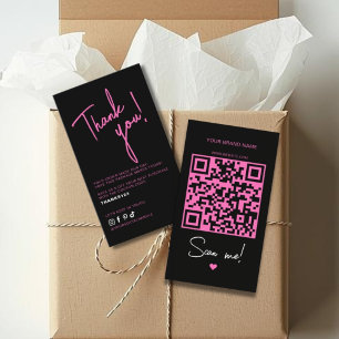 Moderne pink-schwarze Bestell-Dankeschön-QR-Code Visitenkarte