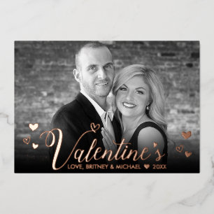 Moderne Pink Script Chic Herzen Schwarz Weiß Foto Folien Feiertagskarte
