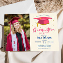 Moderne Pink Script Foto Graduation Party
