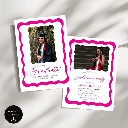 Moderne Pink Script Foto Graduation Party Einladung