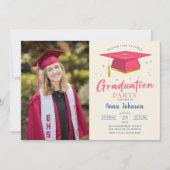 Moderne Pink Script Foto Graduation Party Einladung (Vorderseite)