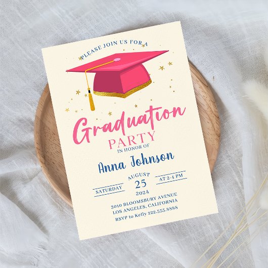 Moderne Pink Script Graduation Party Einladung