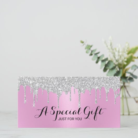 Moderne Pink & Silver Tropfens Salon Geschenkgutsc (Stehend Vorderseite)