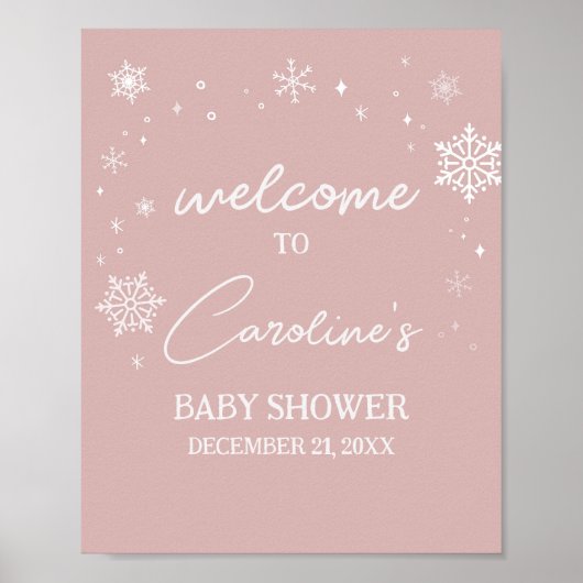 Moderne Pink Snowflakes Baby Dusche Willkommen Poster (Vorne)