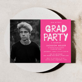 Moderne Pink-Spray Paint-Foto-Graduierungspartei Einladung