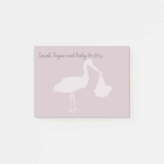 Moderne Pink Stork Baby Dusche Post it Notes Post-it Klebezettel (Vorderseite)
