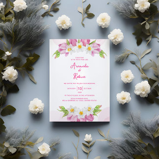 Moderne Pink Tulip und Narcissus Blumenhochzeit Einladung