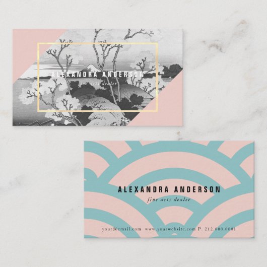 Moderne Pink & Turquoise Ukiyo-e Business Card Visitenkarte (Vorne/Hinten)