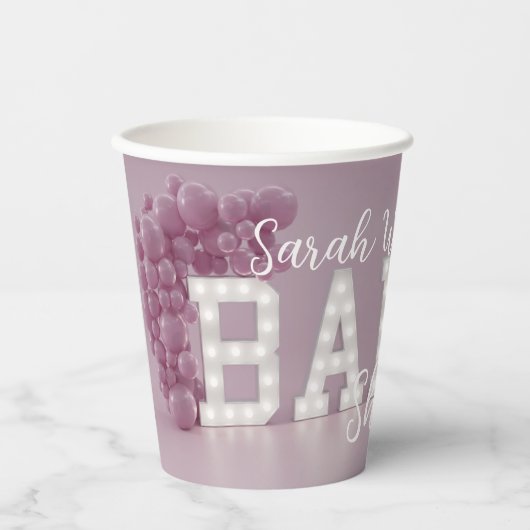 Moderne Pink- und White-Girl-Babydusche Papiertüte Pappbecher (Vorderseite)