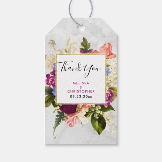 Moderne Pink & White Blume Bouquet Wedding Geschenkanhänger (Vorderseite)