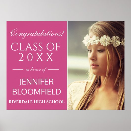 Moderne Pink White Foto Abschluss CLASS OF 2023 Poster (Vorne)