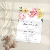 Moderne Pink Yellow Peonies Floral Baby Dusche Einladung