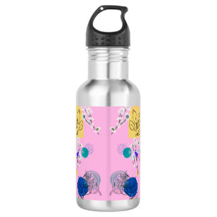 Moderne Pinke Boho-Floral-Abstrakte Botanische For Edelstahlflasche