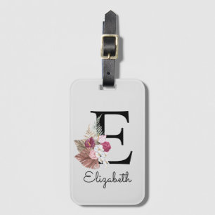 Moderne pinke Boho-mädchenhafte floral Initiale E Gepäckanhänger