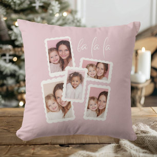 Moderne pinke „Fa La La“-Multi-Foto-Weihnachtsdeko Kissen