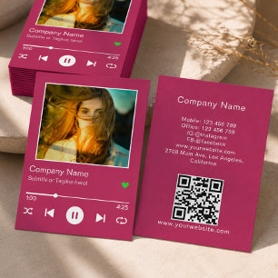 Moderne pinke QR-Code-Musikplayer-Song-Foto Visitenkarte