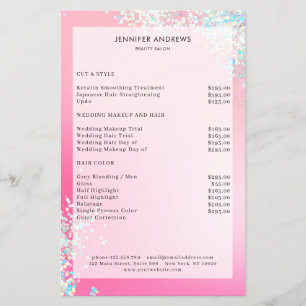 Moderne pinke silberne Glitter Salon Preisliste Fl Flyer