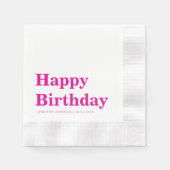Moderne Pinke Typografie Geburtstag Serviette (Vorderseite)