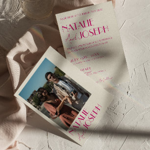 Moderne Pinke Whimsical Französische Retro-Foto-Ho Einladung