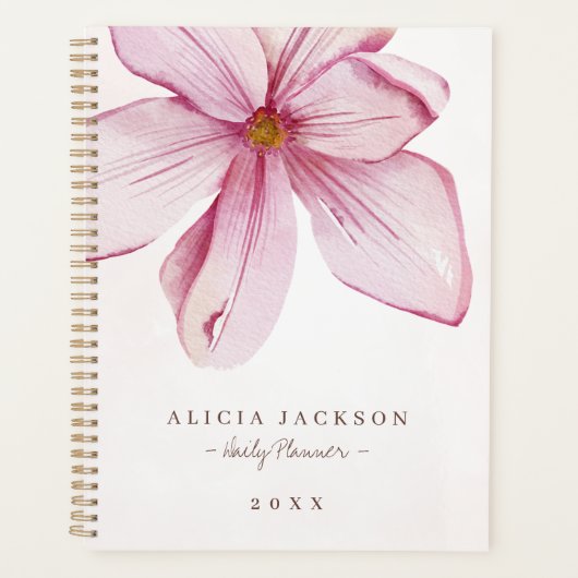 Moderne pinkfarbene Magnolie Aquarellfarben Frauen Planer (Vorderseite)