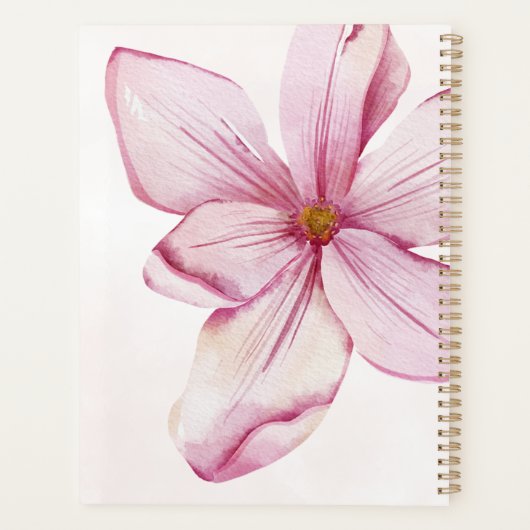 Moderne pinkfarbene Magnolie Aquarellfarben Frauen Planer (Rückseite)