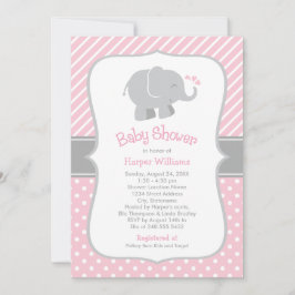 Moderne pinkfarbene und graue Elephant Girl Baby D Einladung