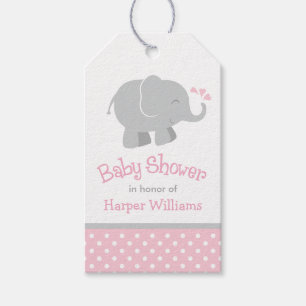 Moderne pinkfarbene und graue Elephant Girl Baby D Geschenkanhänger