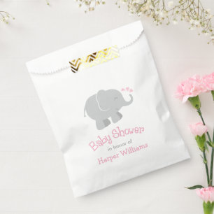 Moderne pinkfarbene und graue Elephant Girl Baby D Geschenktütchen