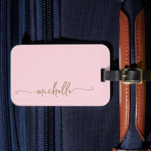 Moderne Pinkgold-Kalligrafie-Schriftzug-Monogramm- Gepäckanhänger