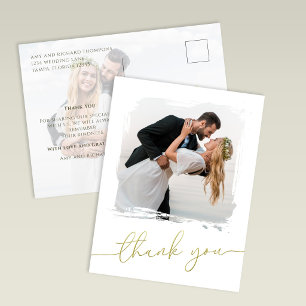 Moderne Pinsel Foto Gold Schrift Hochzeits Dankesc Postkarte