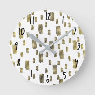 Moderne Pinsel Gold Kupfer Bronze Glanz Runde Wanduhr