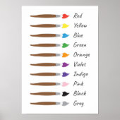 Moderne Pinsel mit Farbnamen für die Erziehung Poster (Vorne)
