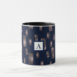 Moderne Pinsel Rose Gold & Navy Blau Glanz Tasse