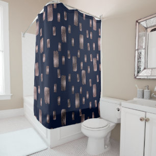 Moderne Pinsel Rose Gold & Navy Blauer Sparkor Duschvorhang