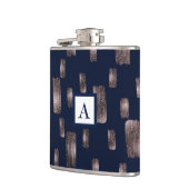 Moderne Pinsel Rose Gold & Navy Blauer Sparkor Flachmann (Links)