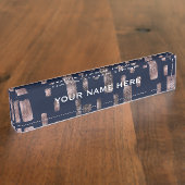 Moderne Pinsel Rose Gold & Navy Blauer Sparkor Namensplakette (Seite)