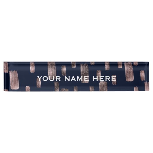 Moderne Pinsel Rose Gold & Navy Blauer Sparkor Namensplakette (Vorderseite)