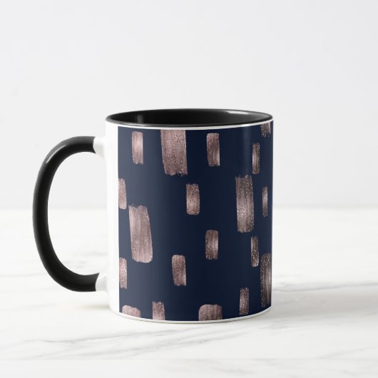 Moderne Pinsel Rose Gold & Navy Blauer Sparkor Tasse (Links)