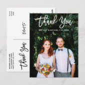 Moderne Pinsel-Schrift Hochzeit Braut Bräutigam Fo Postkarte (Vorne/Hinten)