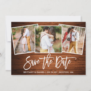 Moderne Pinsel Schrift Rustikales Holz 3 Foto Coll Save The Date