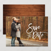 Moderne Pinsel Script Foto Holz Save the Date Kart