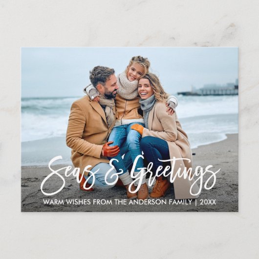 Moderne Pinsel Script Seen und Grüße Urlaub Postkarte (Vorderseite)