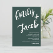 Moderne Pinselbezeichnungen Grün QR Code Hochzeit Einladung (Stehend Vorderseite)