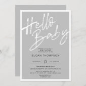 Moderne Pinselkalligrafie Gray Baby Dusche Einladung (Vorne/Hinten)