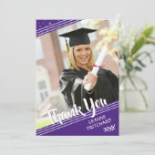 Moderne Pinselschrift Diagonal Foto Stars Lila Dankeskarte (Stehend Vorderseite)