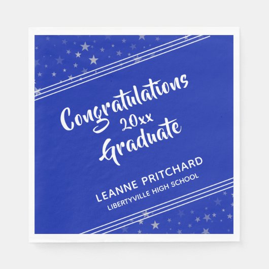 Moderne Pinselschrift Diagonal Stars Name Royal Bl Serviette (Vorderseite)